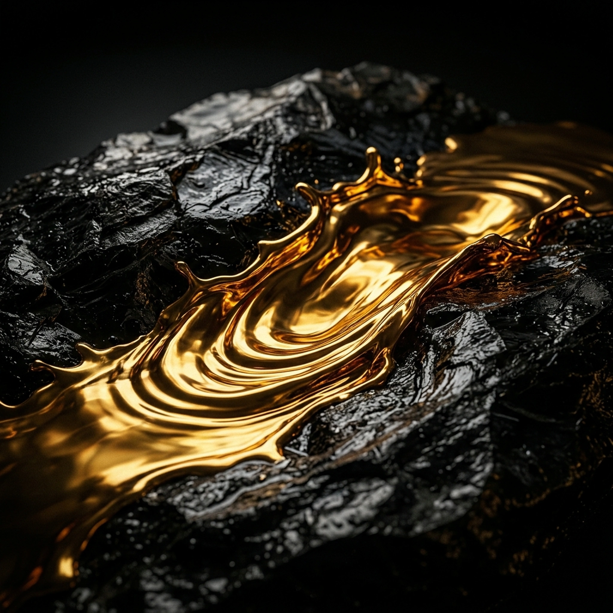 Dark flowing liquid gold isolation