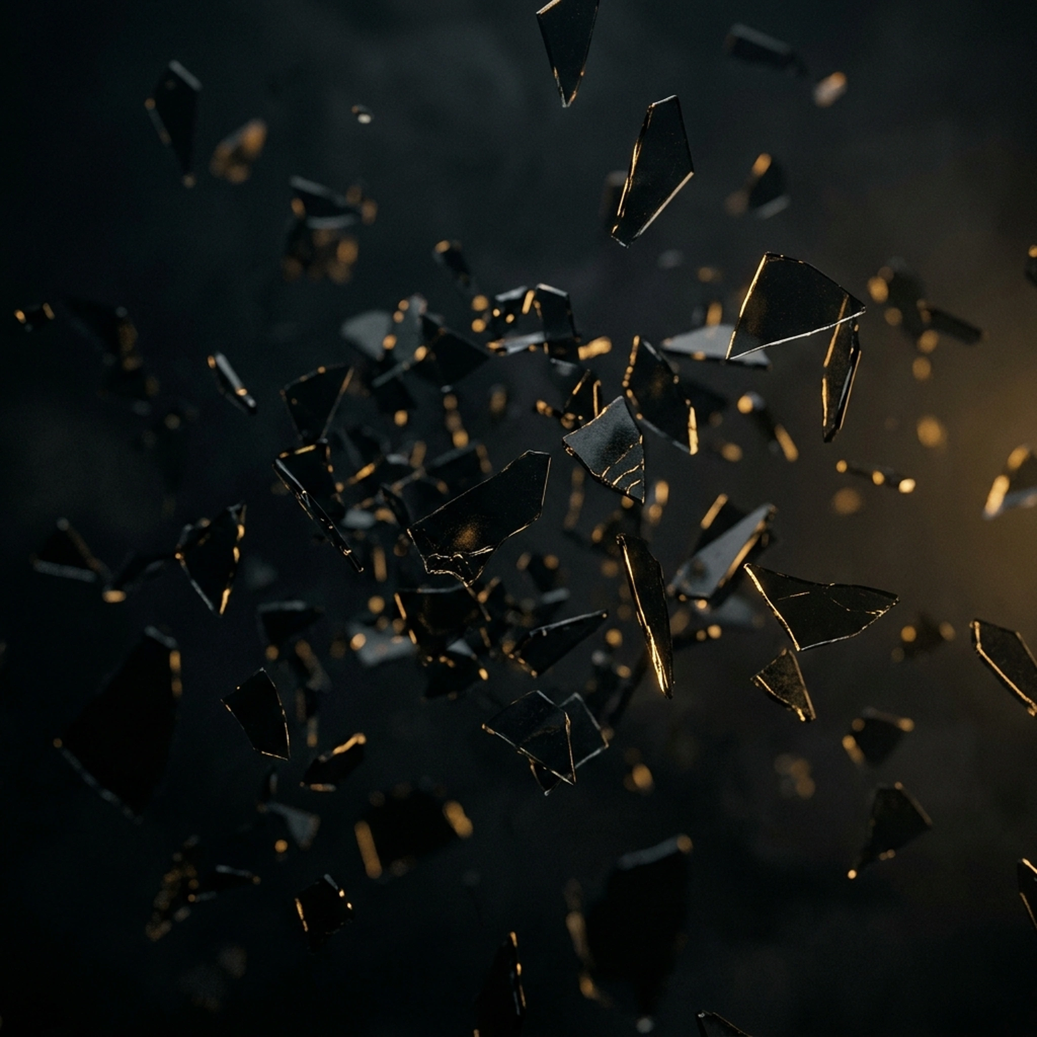 Shattered dark glass floating